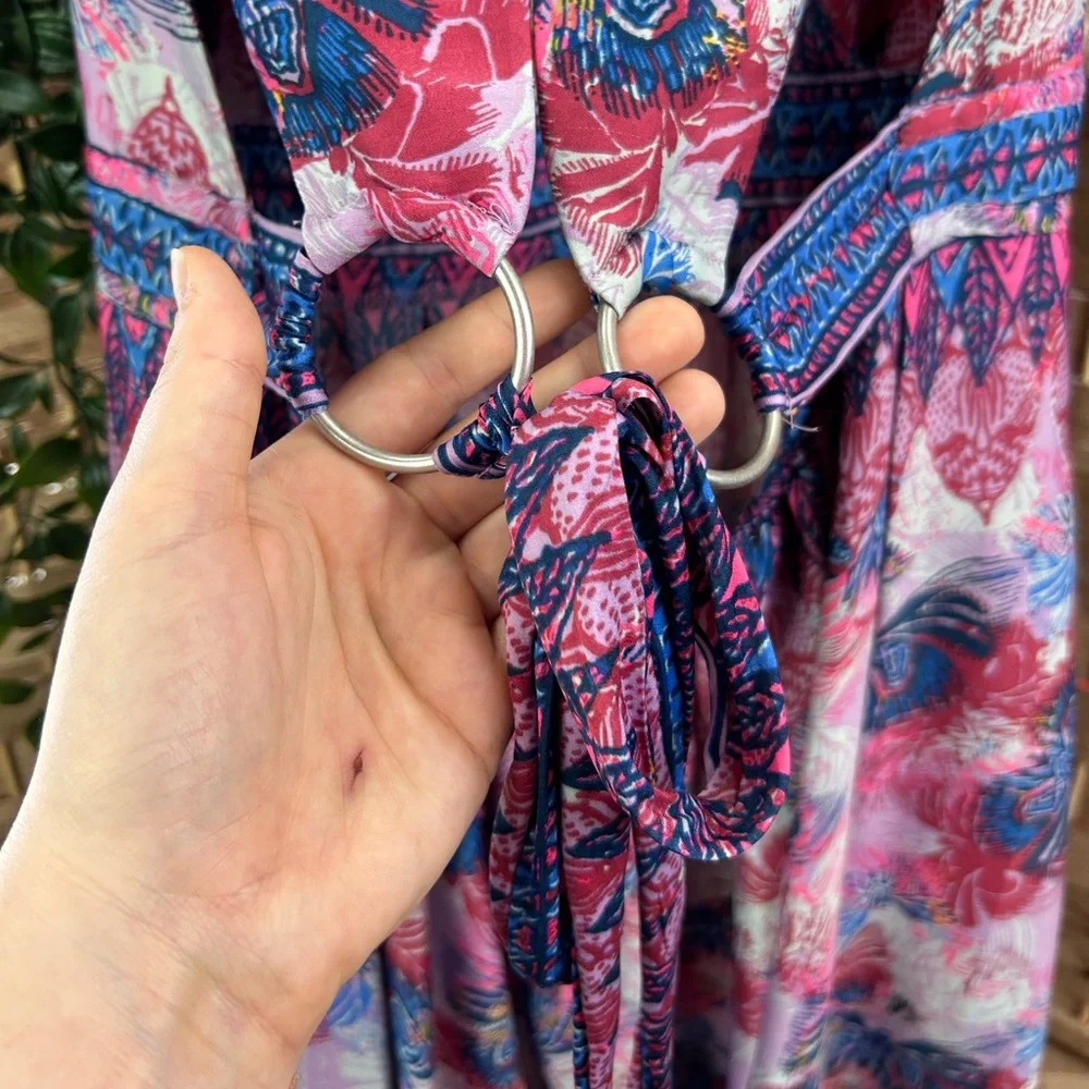 Free People Floral Print Pink & Blue Summer Dress - Picture 7 of 11